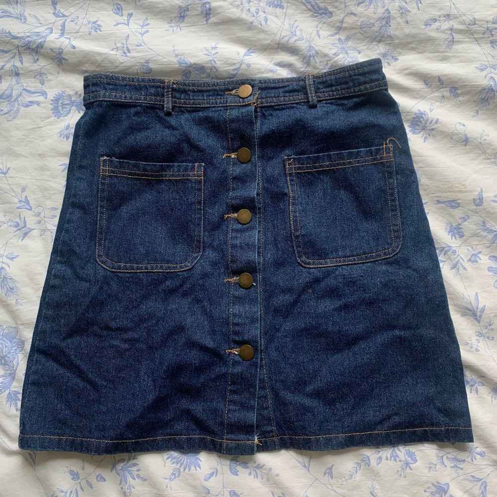 Denim A-Line Skirt with Buttons and Pockets